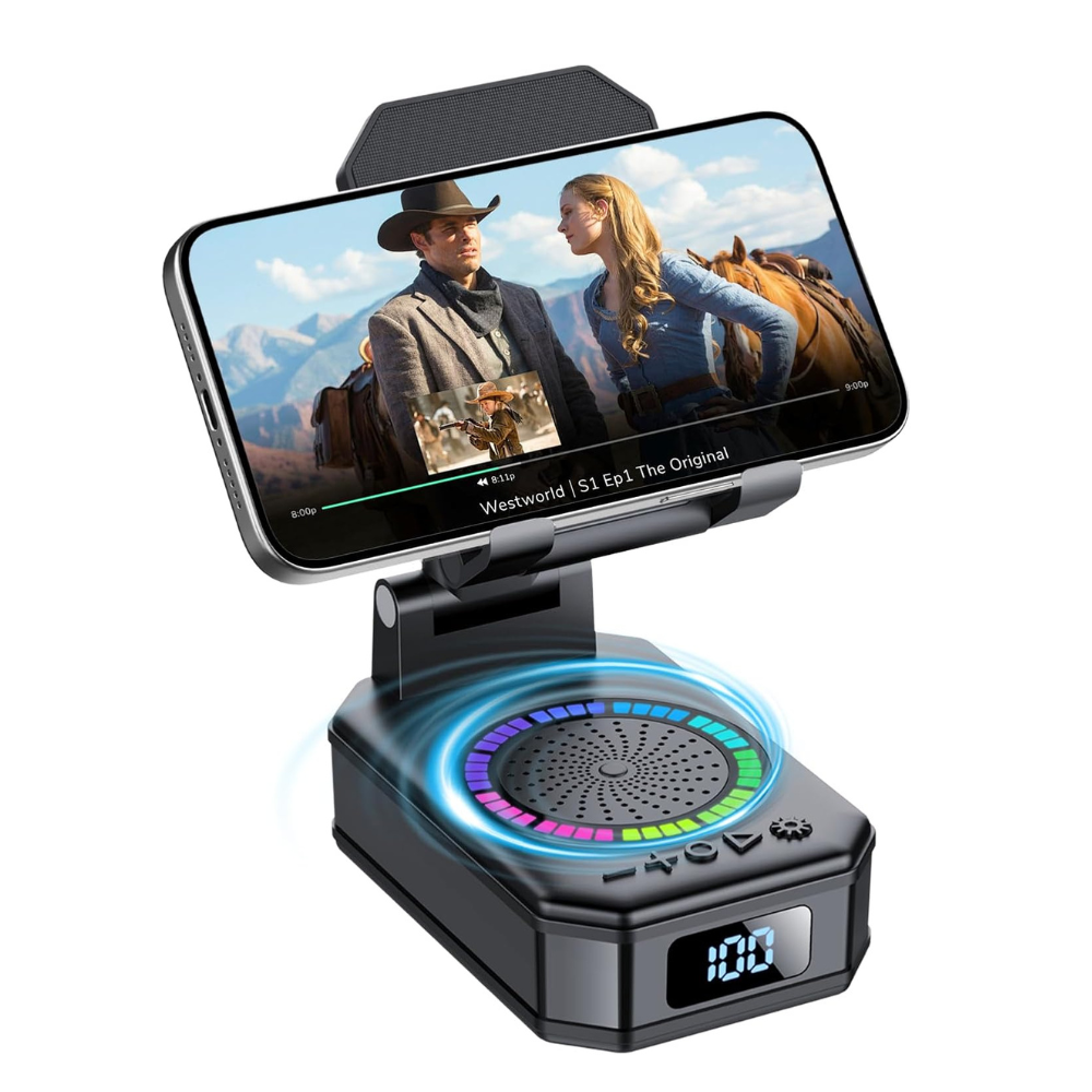 Untitled-design-2026-04-13T091454.819.png Gifts for Men Women, Cell Phone Stand with Wireless Bluetooth Speaker - Image 1